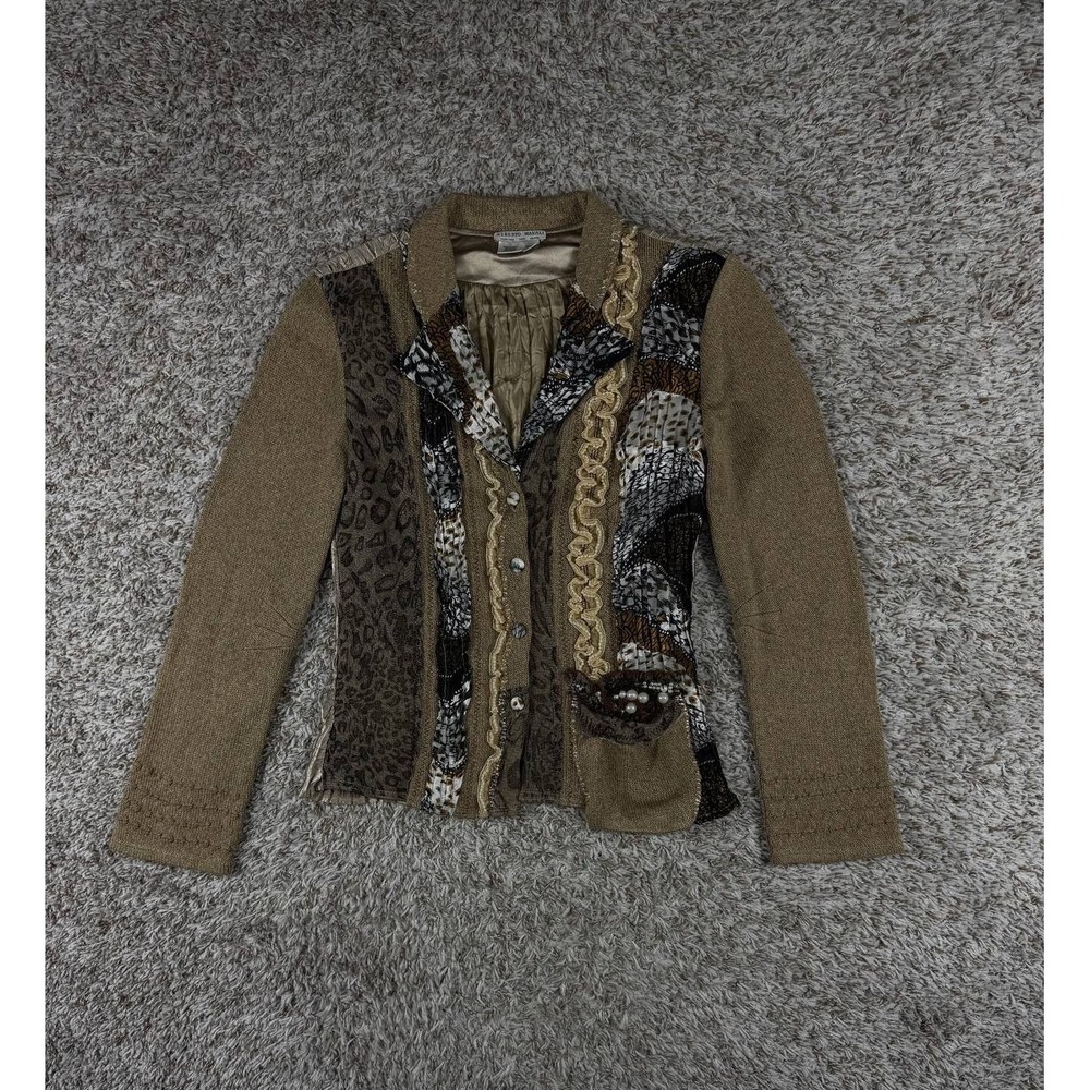 Alberto Makali Mixed Media Patchwork Jacket Animal Print Embellished Women L